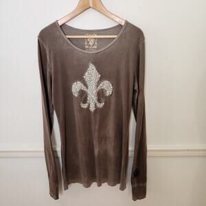 Velvet Stone Shirt Size Large Womens Rhinestone Bling Biker Grunge Cross Top